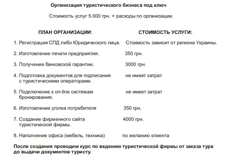 Организация туристического бизнеса под ключ. Турагентство (турфирма)  2